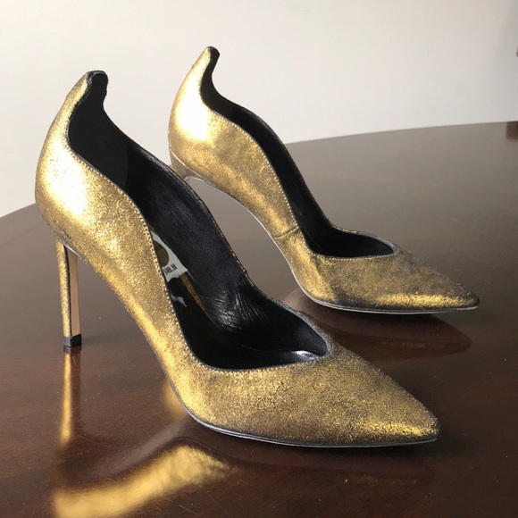 Delman Burnt Gold Pointed Toe 6M Stilettos Pumps
